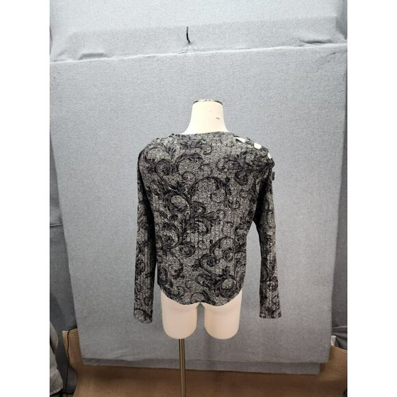 Cold Shoulder Black & White Paisley Long Sleeve Top By BCX - Size M - Picture 3 of 4